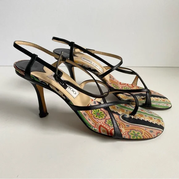 Jimmy Choo Black Leather Strappy Heels Sandals Vintage 90s Y2K Womens 38 - Picture 6 of 15